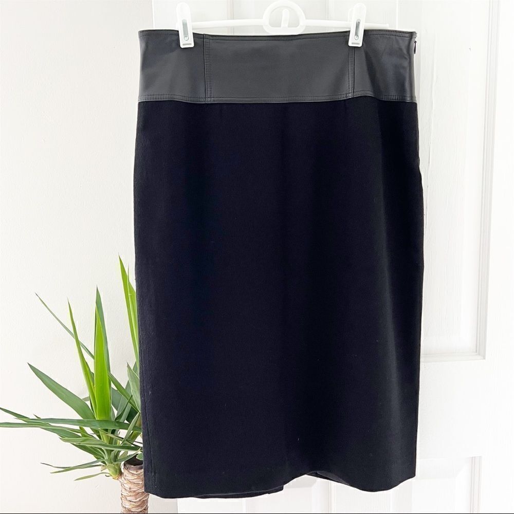 Lafayette 148 Virgin Wool Leather Pencil Skirt